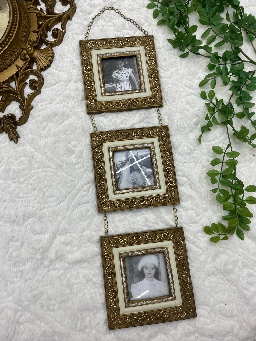 Vintage Ornate Gold Triple Hanging Photo Frame